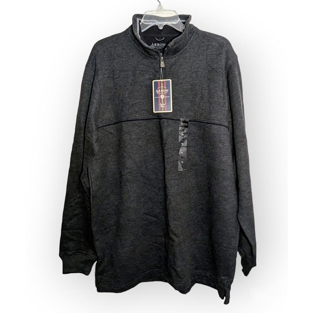NWT Arrow Dark Gray Sueded Fleece Long Sleeve Quarter Zip Pullover Jacket Men XL